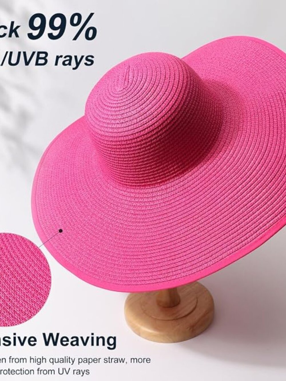 Straw Wide Brim Floppy Wired Shapeable Foldable Roll up Beach Sun Hat Black - Picture 7 of 11